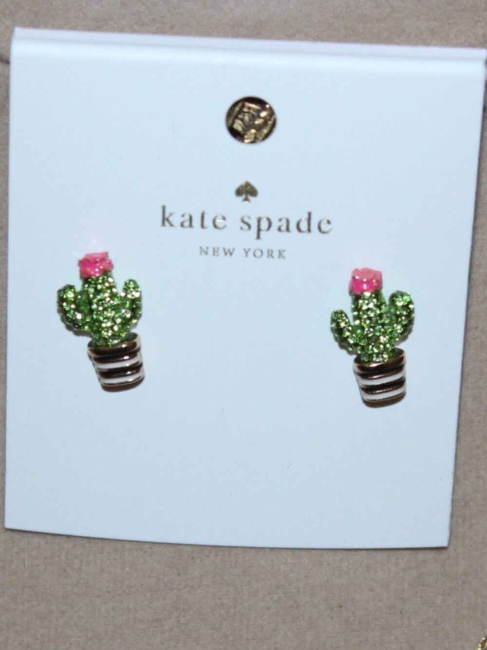 NWT Kate Spade Scenic Route Gold Plated Pave Cactus Necklace & Stud Earrings Set - Picture 7 of 12